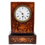 Late 19th century French mantle clock in floral marquetry rosewood case, key and pendulum present 32