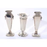 Pair George V silver pedestal vases of octagonal form, with lion's head ring handles (Birmingham 19