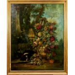 Decorative pair of 18th century French oil on canvas - classical still life with urn