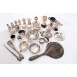 Selection of 19th/20th century silver, including condiments, hand mirror, small trophy cups and othe