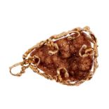 1960s gold mounted druzy mineral pendant, in the manner of Arthur King or Andrew Grima