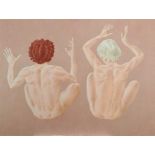 Francis Plummer (1930-2019) egg tempera on board - two figures, initialled and dated ‘85, unframed,
