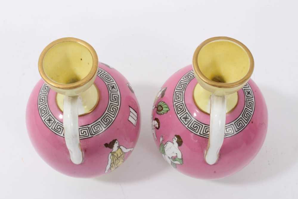 Good garniture of antique Greek revival ceramics, including a pair of pink ground urns by Brown-West - Image 12 of 13