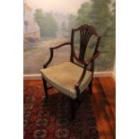 Hepplewhite style mahogany open armchair
