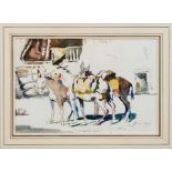 Follower of Edward Seago, watercolour - procession, and another of Donkeys.