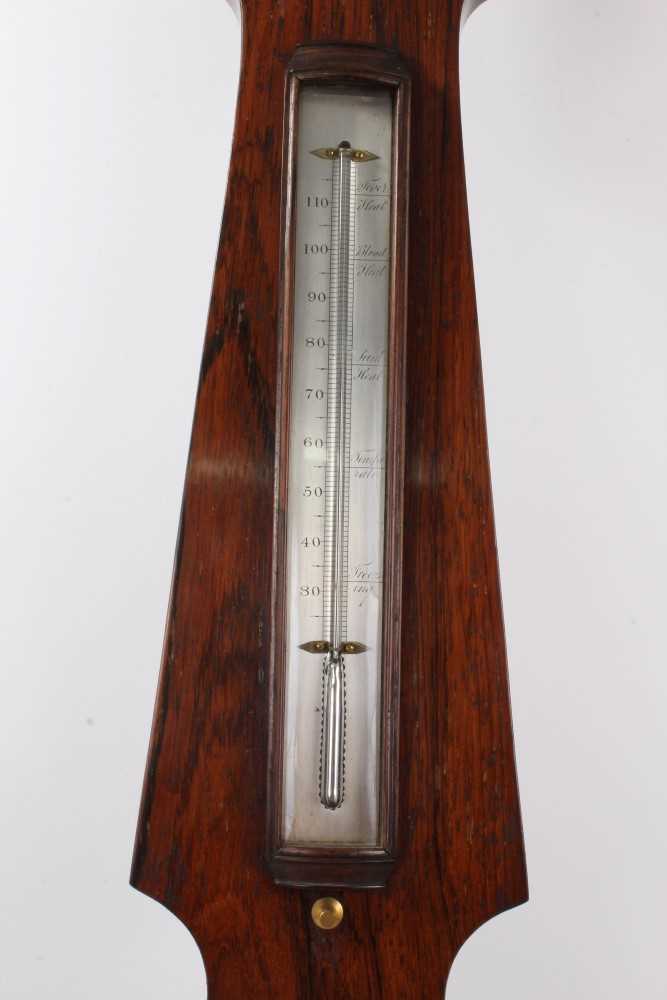 George IV rosewood banjo barometer thermometer with silvered dial signed Walsh, Reading, 110cm high - Image 3 of 5