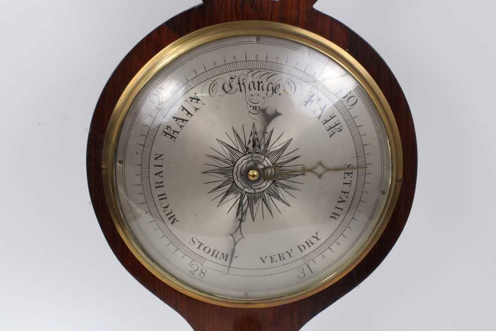 19th century rosewood barometer with silvered dial and silver neck pediment - Image 3 of 7