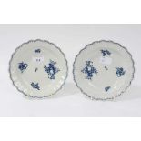 Pair of mid 18th century Worcester blue and white porcelain dishes of fluted circular form, crescent