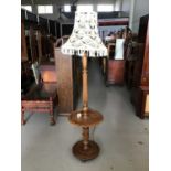 Oak standard lamp and an Edwardian style ebonised side table with drawer