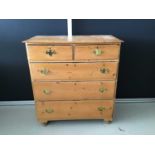 Antique pine chest of two short and three long drawers on turned feet H95cm W88cm D43cm