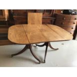 19th century mahogany twin pedestal D-end dining table on turned supports with receded splayed legs
