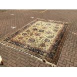 1950's wool multi floral carpet on beige and blue ground 360cm 270cm
