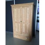 Victorian pine double wardrobe with two panelled doors and single drawer below H205cm W120cm