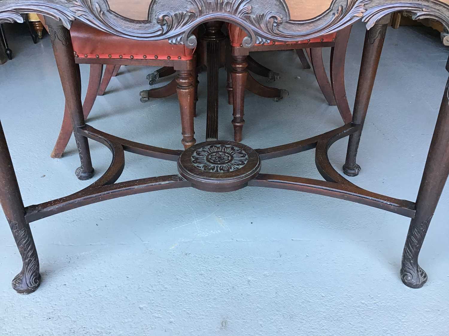 19th century Anglo Indian carved side table on turned legs joined by stretcher H72cm W107cm D58cm - Image 2 of 3