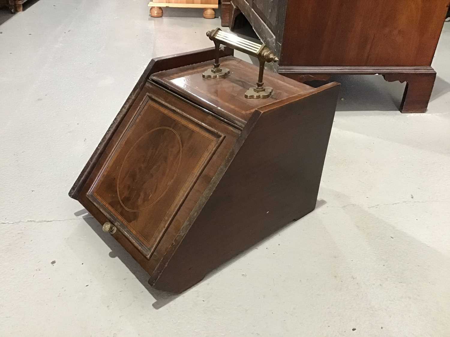 Edwardian inlaid coal box with brass handle