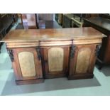 Victorian flame mahogany sideboard with three drawers and three cupboards below on plinth base H91cm