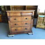 Victorian mahogany Scottish chest of two short and three long drawers on plinth base H119.5cm W122cm
