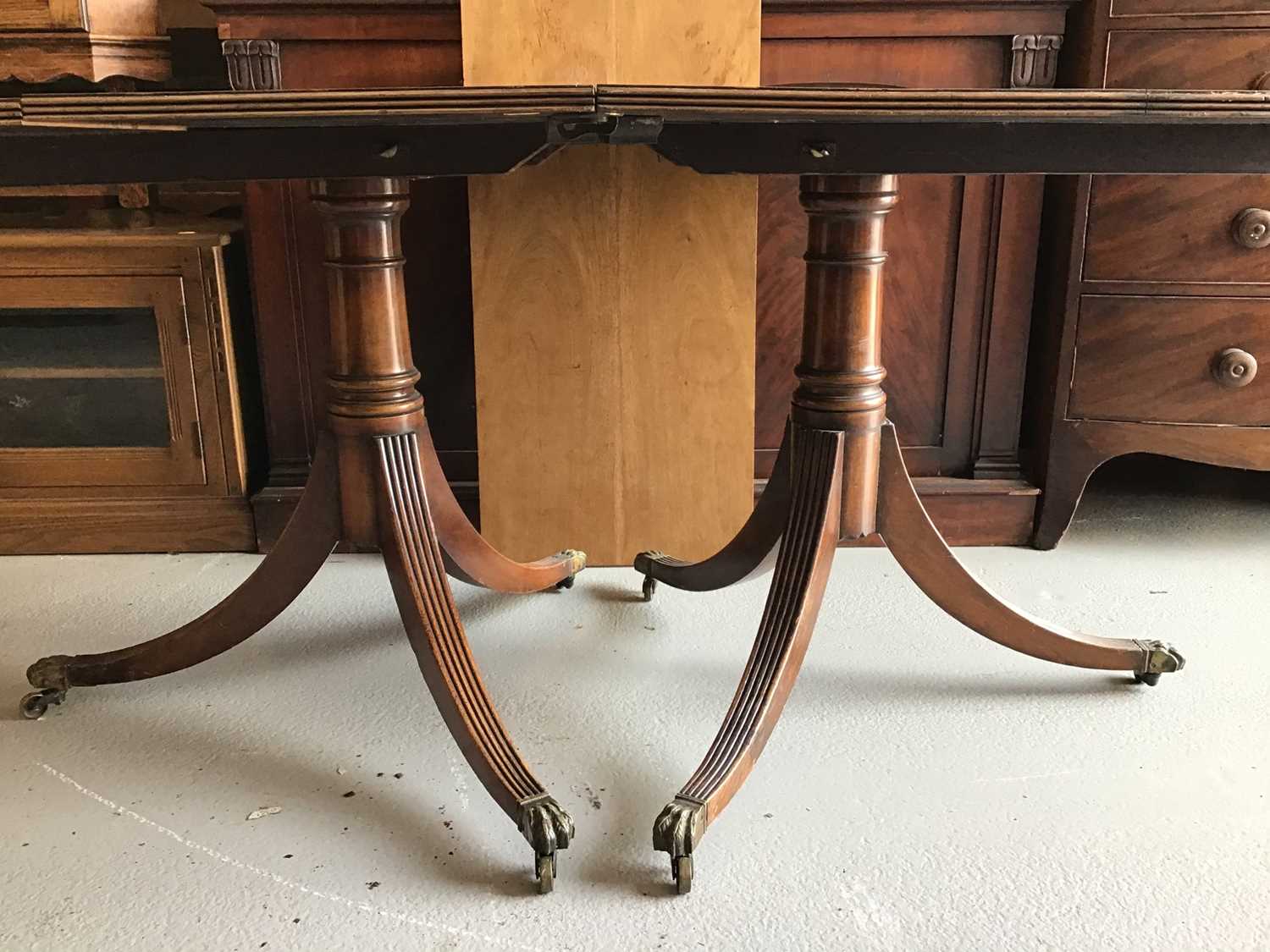 19th century mahogany twin pedestal D-end dining table on turned supports with receded splayed legs - Image 3 of 3