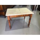 Victorian pine kitchen table on turned legs H105cm W67cm D80cm