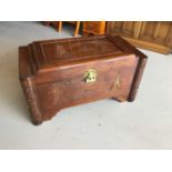 Eastern carved camphor wood trunk with brass lock H48cm W90cm D47cm