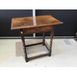 Oak side table single drawer below on turned legs