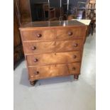 Antique mahogany chest of two short and three long drawers on turned feet H113cm W101cm W47.5cm