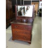 Edwardian mahogany inlaid dressing chest with mirrored back single jewellery drawer above and