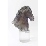 Venetian glass horse head sculpture, 31cm high, signed by the artist, with original paperwork