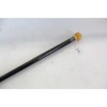 1920s Ebony walking cane with turned ivory knop and silver collar engraved Captain Read, Norfolk Reg