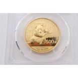 China - Gold Panda 500 Yuan 1oz fine gold 2014, (N.B. in sealed plastic case & graded PCGS MS 69) (1