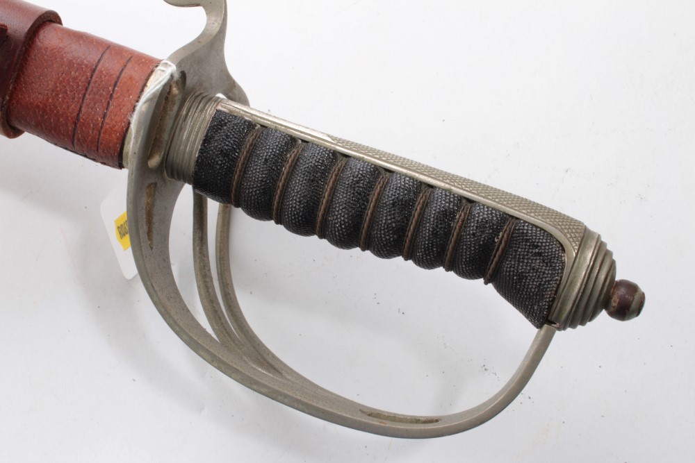 George VI Army Royal Artillery Officers Sword with three bar hilt, wire bound shagreen grip, etched - Image 7 of 9