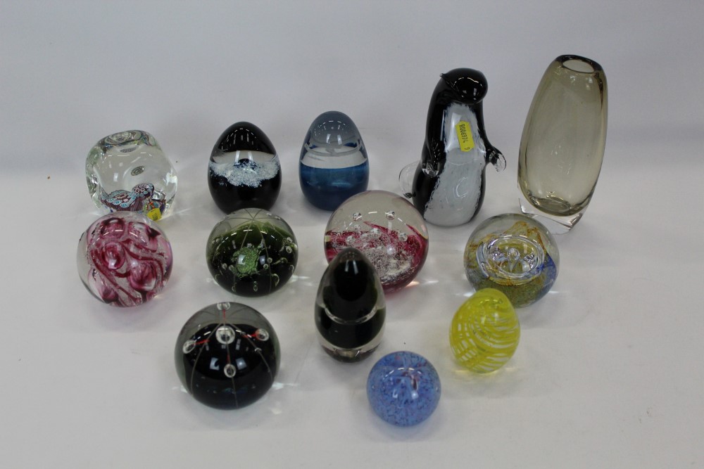 Collection of Art Glass paperweights including Caithness, Wedgwood, Selkirk and Langham