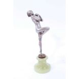 Josef Lorenzl Art Deco style silvered bronze figure of a nude woman dancing , raised on an onyx base