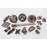 Group Scottish hard stone brooches, silver and kilt pin