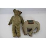 Small antique teddy and and a felt toy elephant