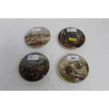 Four Prattware pot lids - Walmer Castle, Harbour of Hong Kong, The New Blackfriars Bridge and The Ri