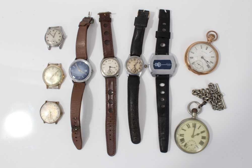 Group of vintage wristwatches and two pocket watches