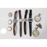 Group of vintage wristwatches and two pocket watches