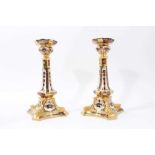 Pair of Royal Crown Derby imari candlesticks, pattern number 1128, 26.5cm high