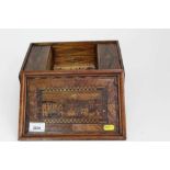Interesting 19th century wooden box with inlaid straw decoration, possibly a Napoleonic prisoner of