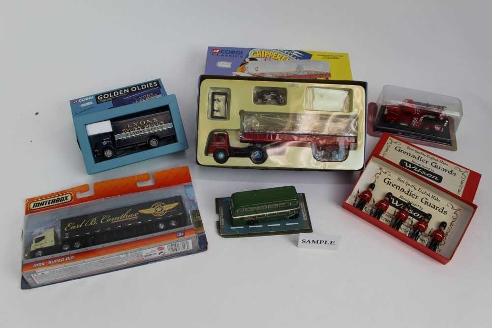 Die cast boxed selection including Corgi Chipperfields, Matchbox and others plus two boxes of Wilson