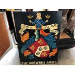 Large 20th century hand painted pub sign depicting a coat of arms- 'The Brewers Arms'