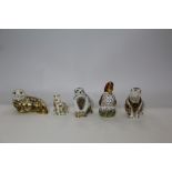 Five Royal Crown Derby paperweights - Polar Bear, another by Sue Rowe, Green Winged Teal, limited ed