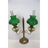 Brass library lamp with green shades