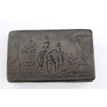 19th century French pressed horn snuff box, decorated in relief with a scene entitled 'La Fuite En E