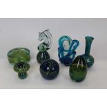 Collection of seven pieces of Mdina glassware, to include vase, paperweights