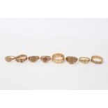 Eight 9ct gold rings