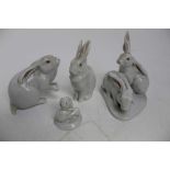 Group of four Herend porcelain white Rabbits