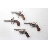 Three late 19 th century Belgian pinfire revolvers and pocket pistol