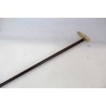 19th Century Indian Jacaranda wood walking cane with white metal mount and well carved ivory handle